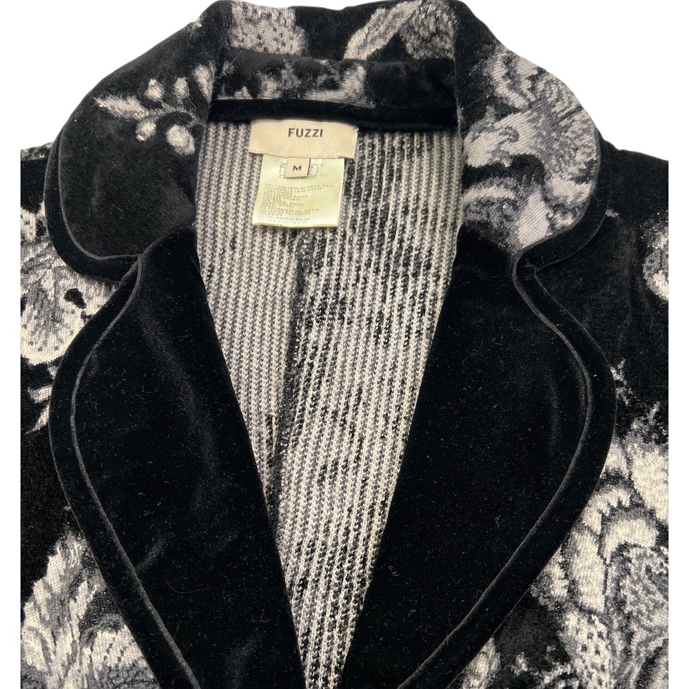 Fuzzi Artsy Evening Italian Luxe Velvet Floral Blazer Virgin Wool Viscose Size M - Picture 9 of 11